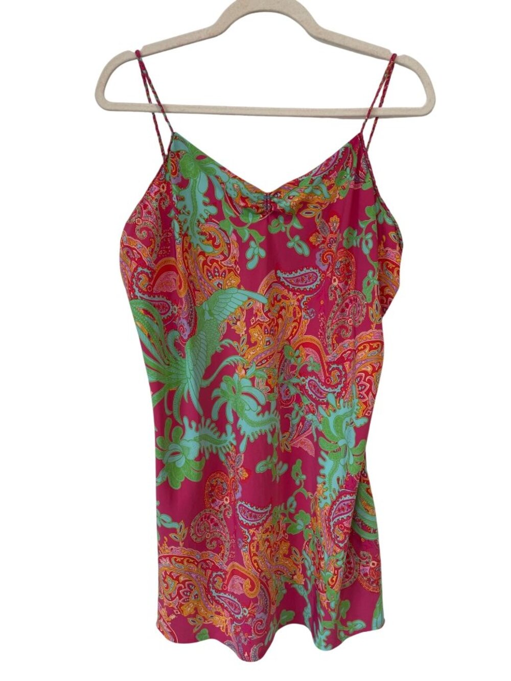 Natori Slip Nightgown Large Floral Paisley Sleeveless V-Neck Multicolor Boho